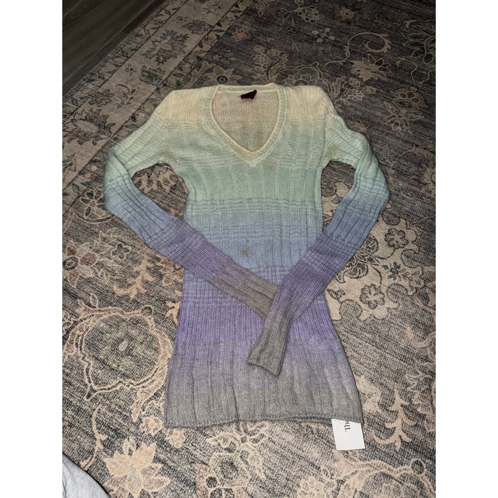 90's Missoni Mohair Knit Sweater Ombre Pastel V-Neck Long Sleeve